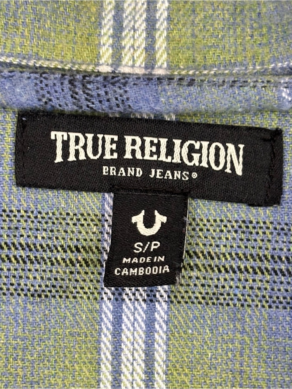 True Religion Plaid Flannel Shirt Horseshoe Logo Rhinestone Back Small - Picture 7 of 14